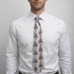 Christian Dior Vintage Tie Paisley Print Wide 1970s Archival Designer Silk Beige